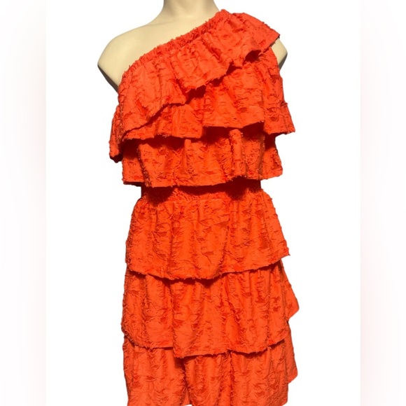 LC Lauren Conrad One-Shoulder Ruffle Dress in Vibrant Orange - Picture 3 of 11